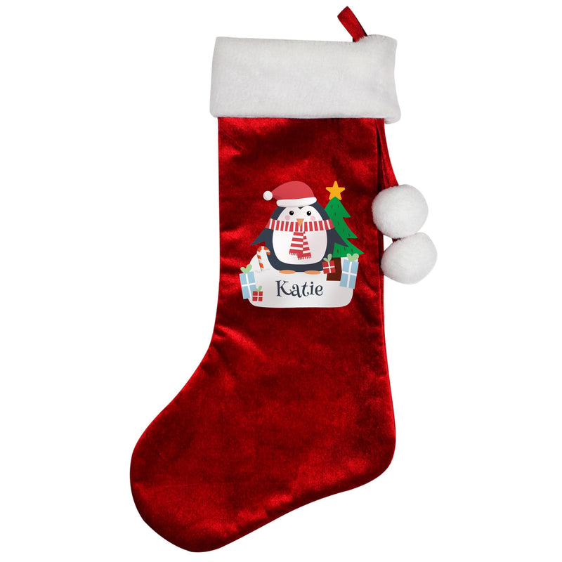 Personalised Memento Personalised Christmas Penguin Red Stocking