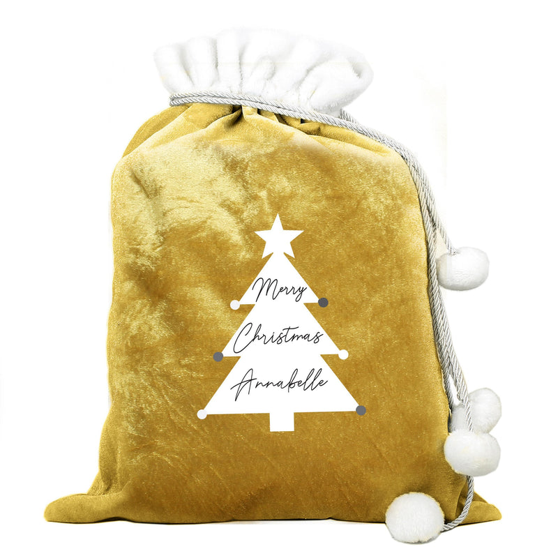 Personalised Memento Personalised Christmas Tree Luxury Pom Pom Gold Sack