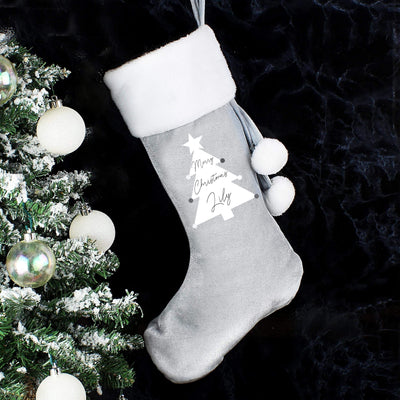 Personalised Memento Personalised Christmas Tree Luxury Silver Grey Stocking
