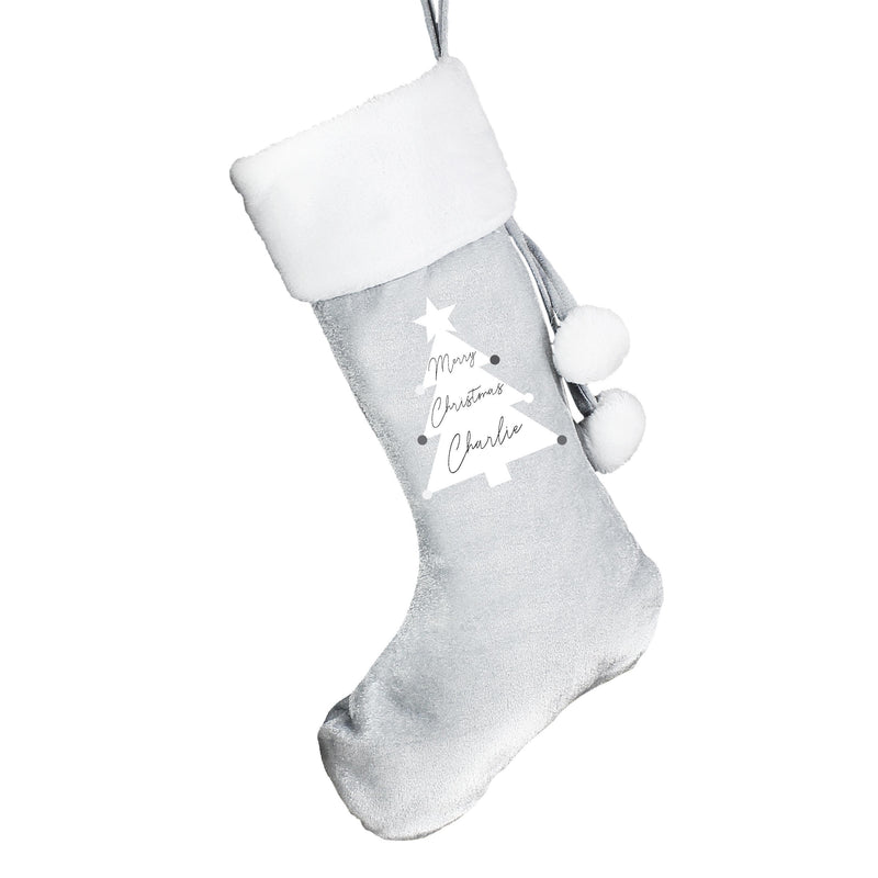 Personalised Memento Personalised Christmas Tree Luxury Silver Grey Stocking