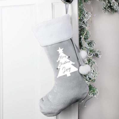 Personalised Memento Personalised Christmas Tree Luxury Silver Grey Stocking