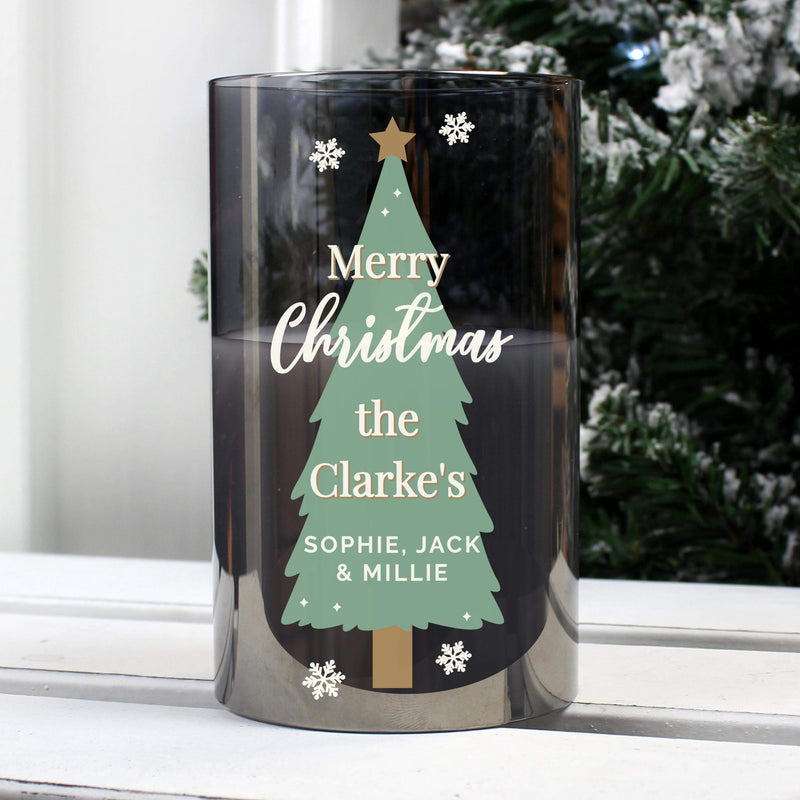 Personalised Memento Personalised Christmas Tree Smoked Glass LED Candle