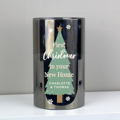 Personalised Memento Personalised Christmas Tree Smoked Glass LED Candle