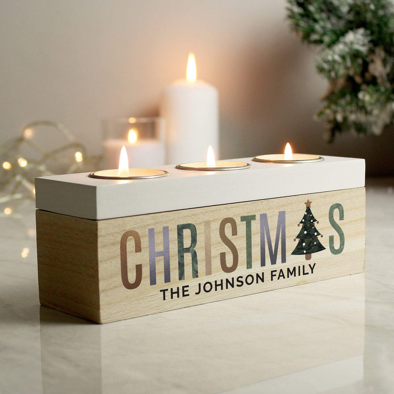 Personalised Memento Personalised Christmas Tree Triple Tea Light Box