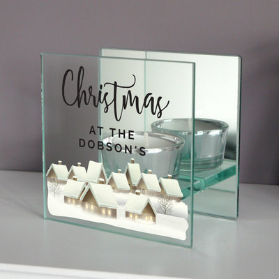 Personalised Memento Personalised Christmas Village Mirrored Glass Tea Light Candle Holder