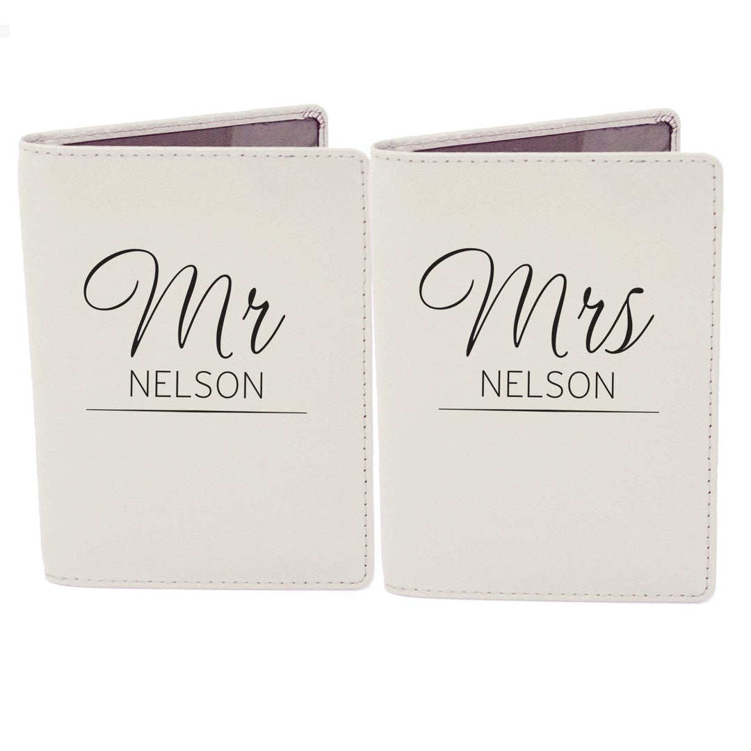 Personalised Memento Leather Personalised Classic Mr &amp; Mrs Cream Passport Holders