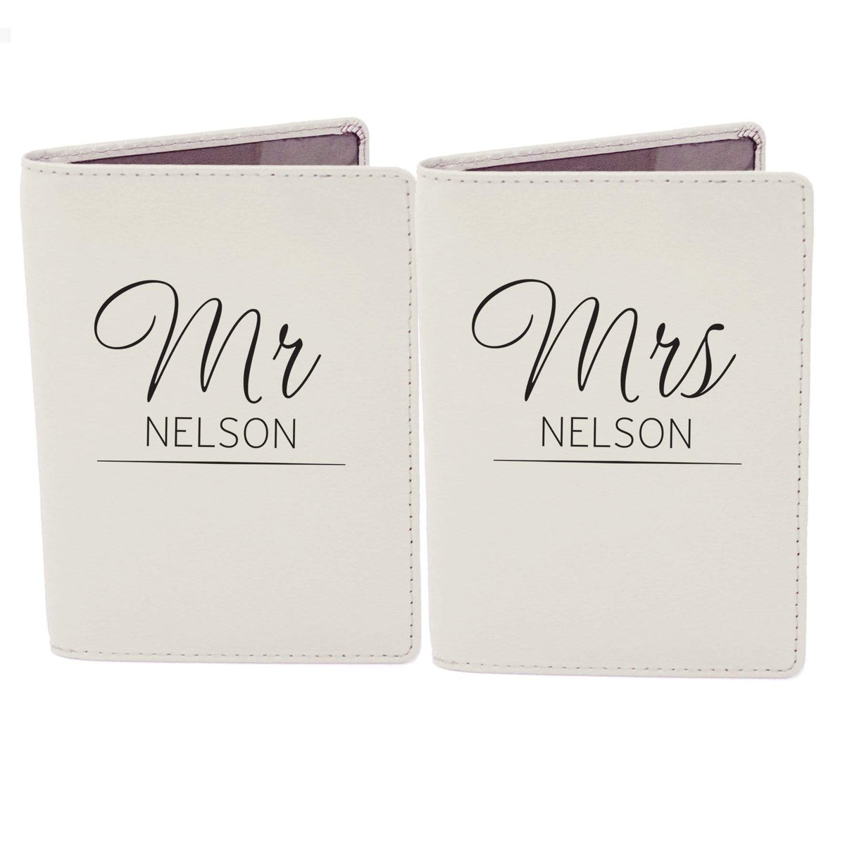 Personalised Memento Leather Personalised Classic Mr & Mrs Cream Passport Holders