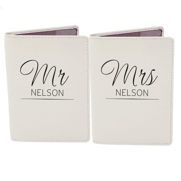 Personalised Memento Leather Personalised Classic Mr &amp; Mrs Cream Passport Holders