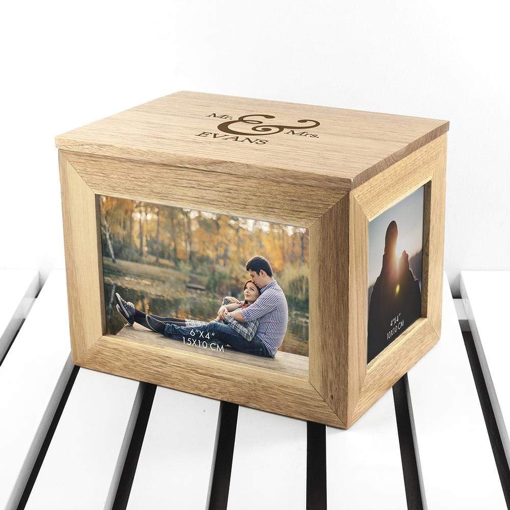 Treat Personalised Classic Mr & Mrs Oak Photo Cube Keepsake Box