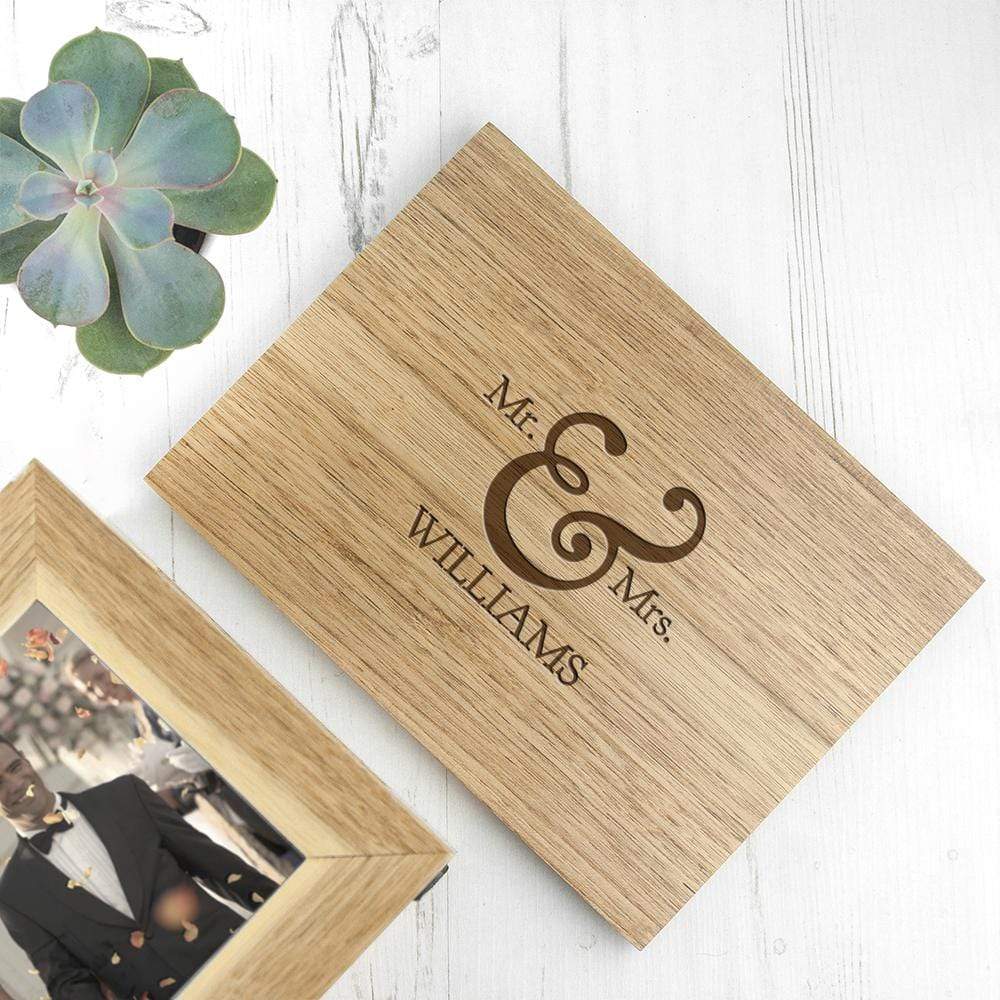 Treat Personalised Classic Mr &amp; Mrs Oak Photo Cube Keepsake Box