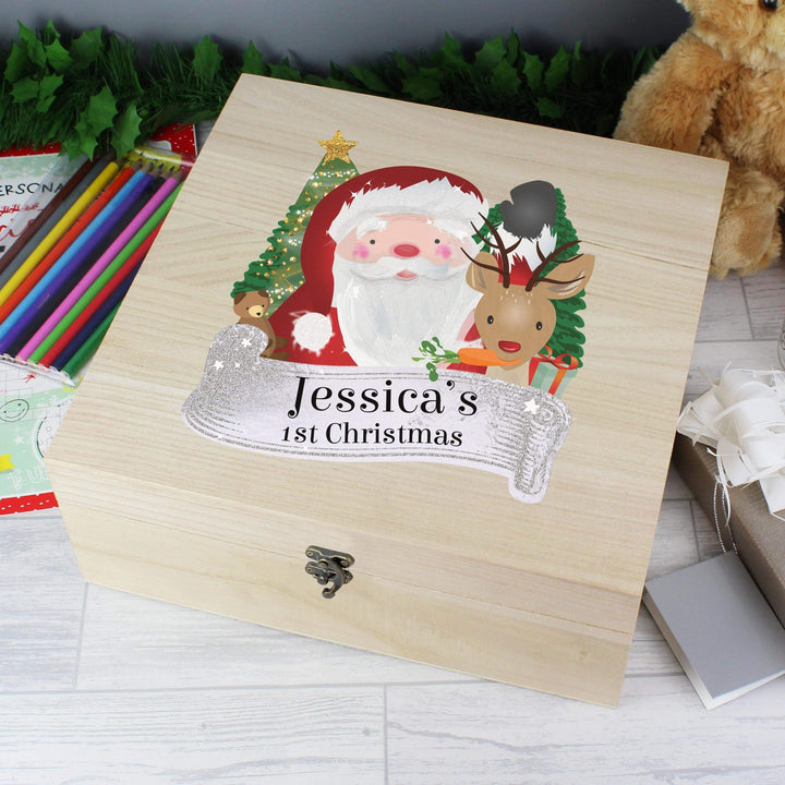 Personalised Memento Personalised Colourful Santa Large Wooden Christmas Eve Box
