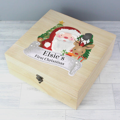 Personalised Memento Personalised Colourful Santa Large Wooden Christmas Eve Box
