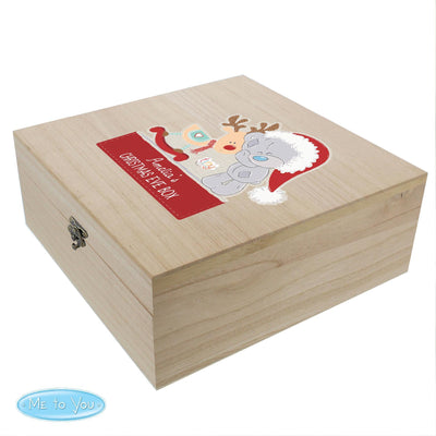 Personalised Memento Personalised Colourful Tiny Tatty Teddy Large Wooden Christmas Eve Box