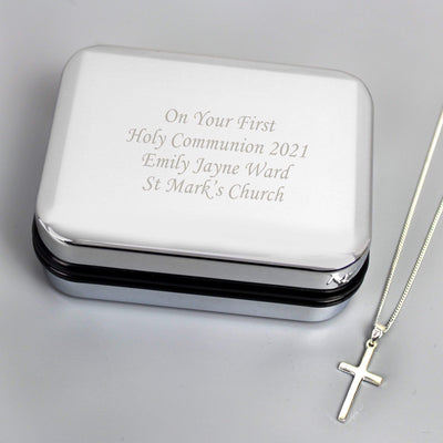 Personalised Memento Trinket, Jewellery & Keepsake Boxes Personalised Communion  Jewellery Box with Silver Cross Necklace