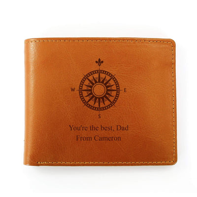 Personalised Memento Leather Personalised Compass Tan Leather Wallet