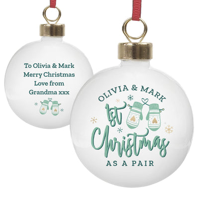 Personalised Memento Personalised Couples Christmas Mittens Bauble