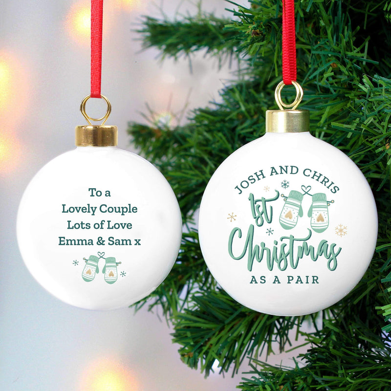 Personalised Memento Personalised Couples Christmas Mittens Bauble