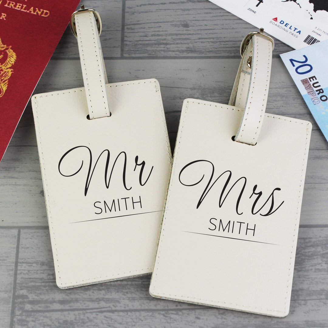 Personalised Memento Leather Personalised Couples Classic Cream Luggage Tags