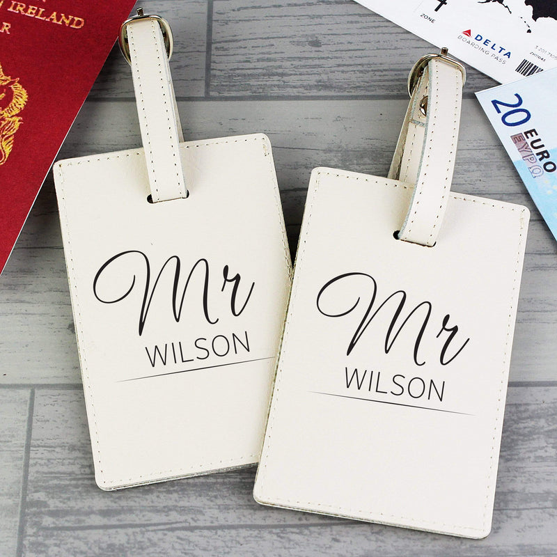 Personalised Memento Leather Personalised Couples Classic Cream Luggage Tags