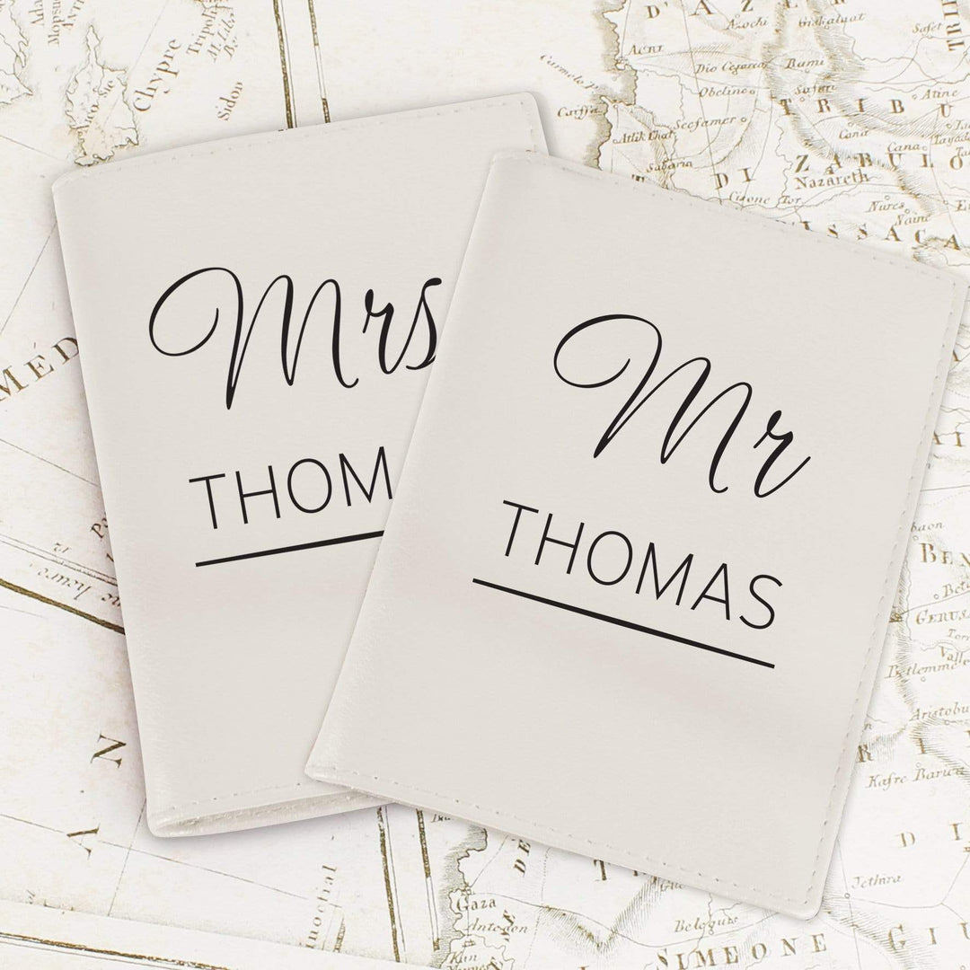 Personalised Memento Leather Personalised Couples Cream Passport Holders