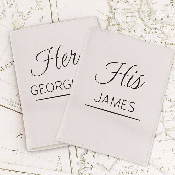 Personalised Memento Leather Personalised Couples Cream Passport Holders