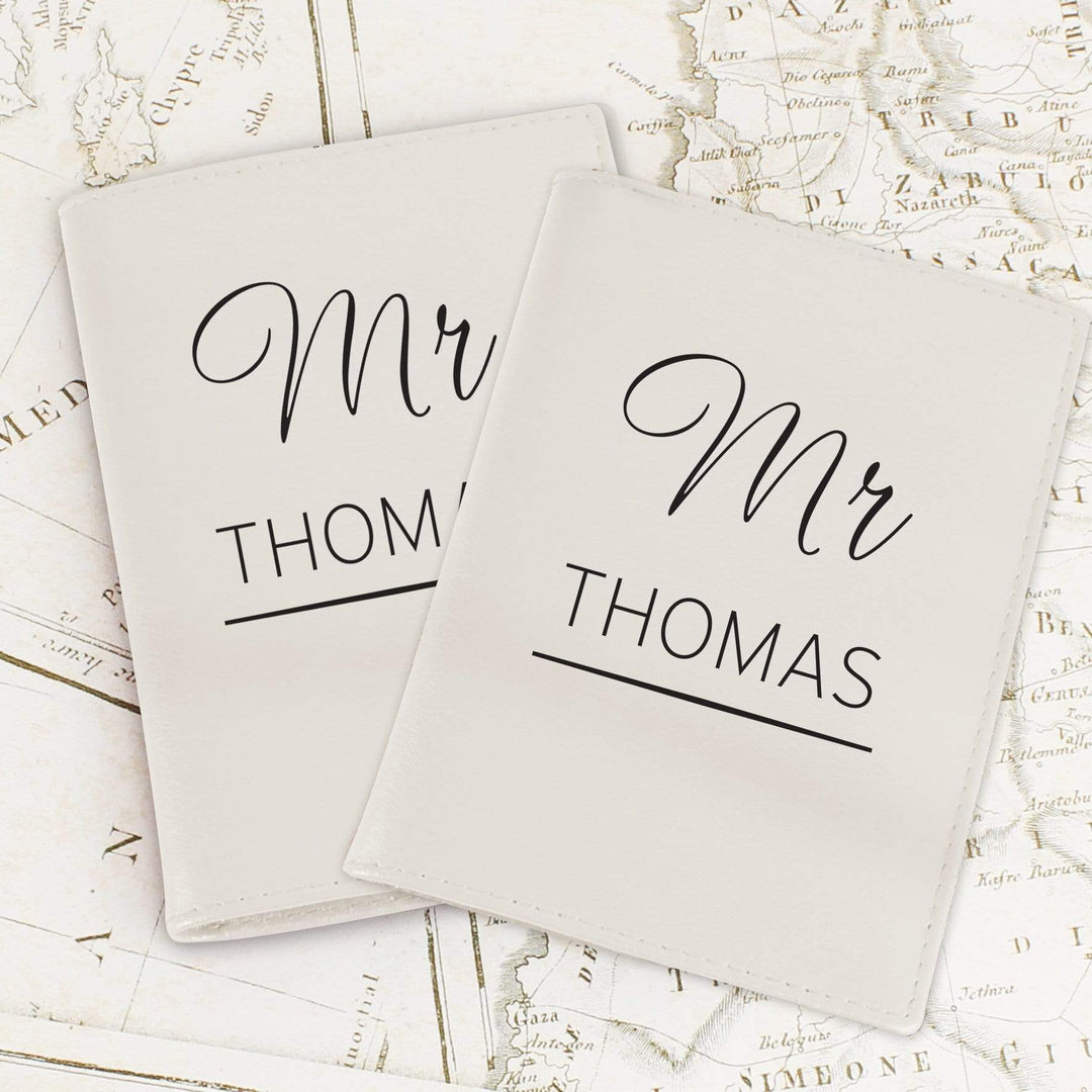 Personalised Memento Leather Personalised Couples Cream Passport Holders