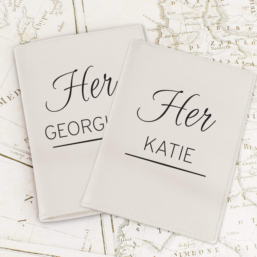 Personalised Memento Leather Personalised Couples Cream Passport Holders