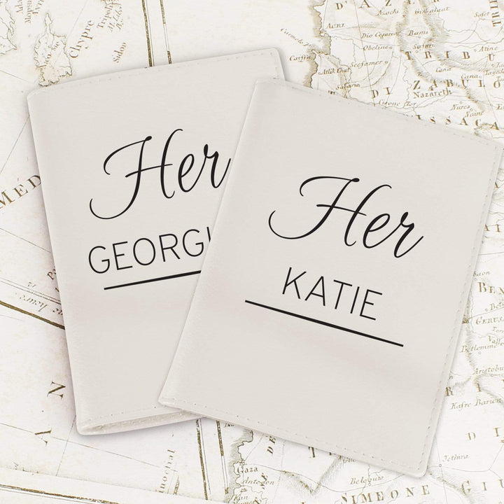 Personalised Memento Leather Personalised Couples Cream Passport Holders