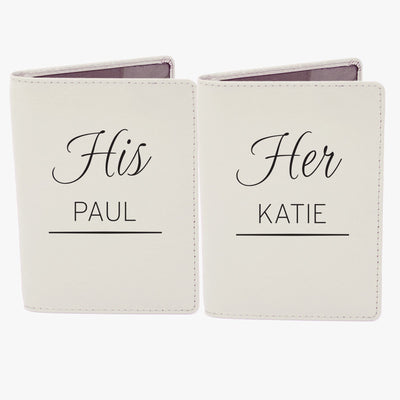 Personalised Memento Leather Personalised Couples Cream Passport Holders