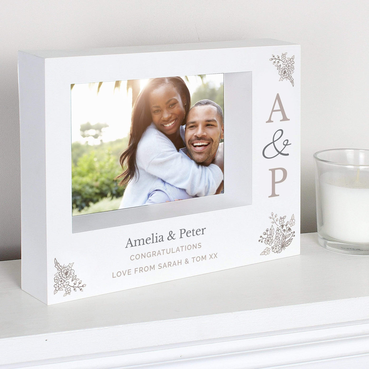 Personalised Memento Photo Frames, Albums and Guestbooks Personalised Couples Initials 7x5 Landscape Box Photo Frame