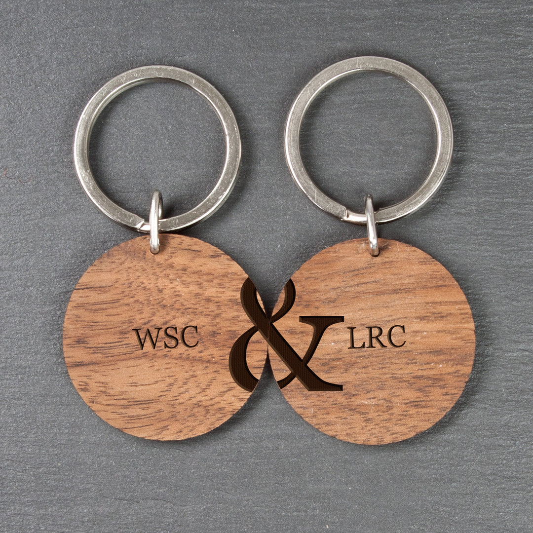 Personalised Couples Set of Two Wooden Keyrings