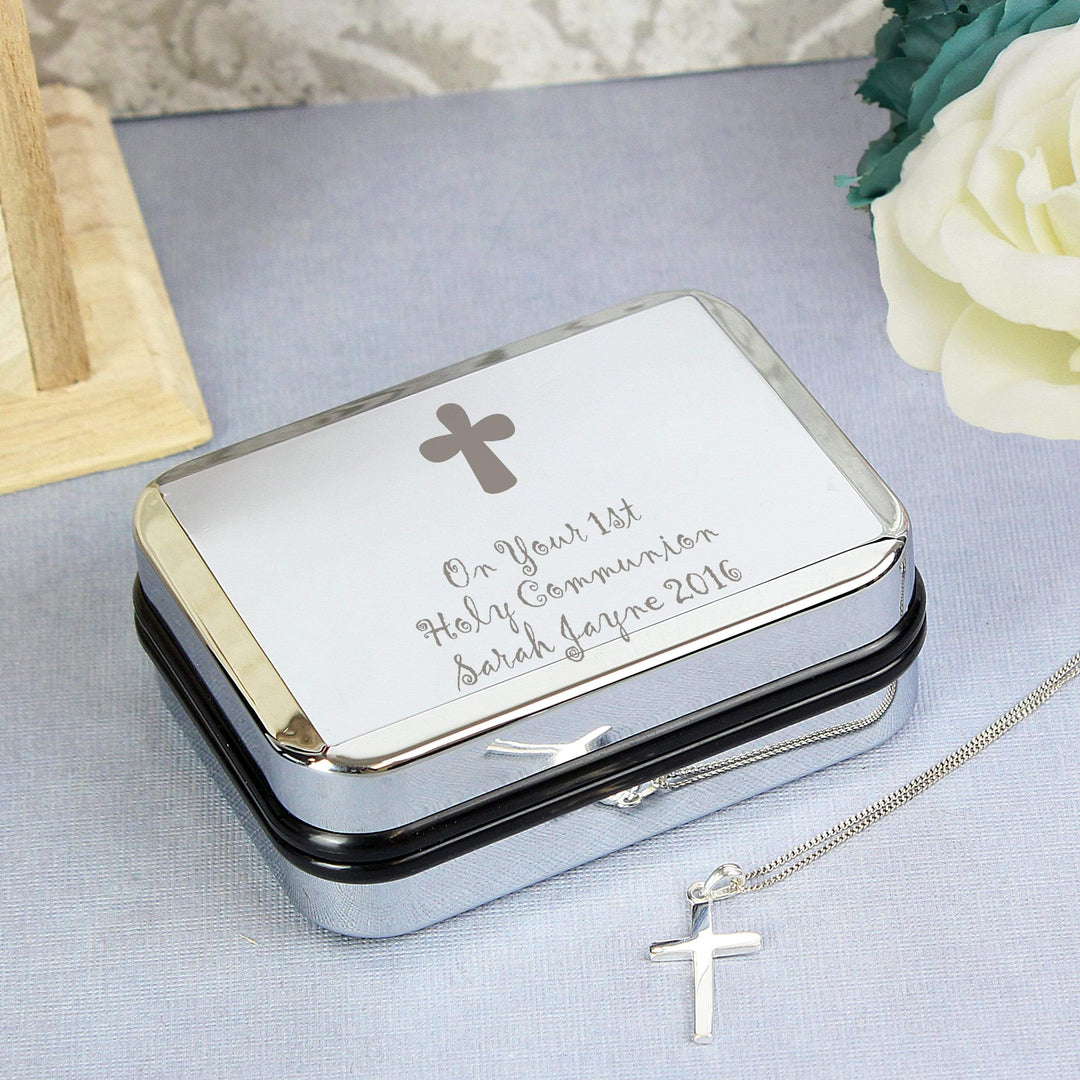 Personalised Memento Trinket, Jewellery &amp; Keepsake Boxes Personalised Cross Necklace and Box