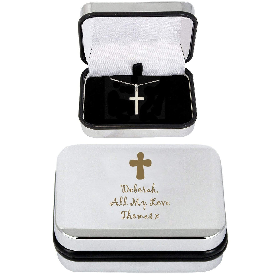 Personalised Memento Trinket, Jewellery &amp; Keepsake Boxes Personalised Cross Necklace and Box
