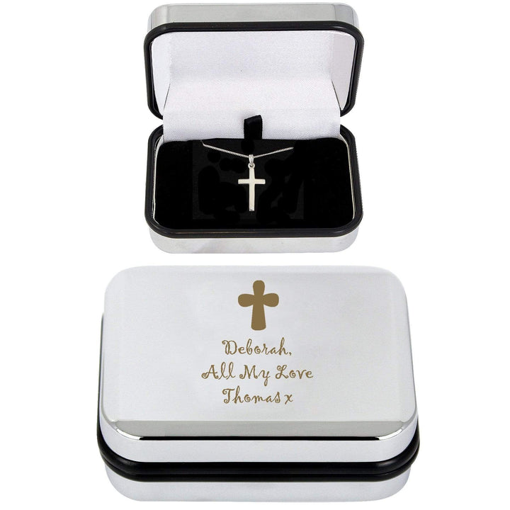 Personalised Memento Trinket, Jewellery &amp; Keepsake Boxes Personalised Cross Necklace and Box