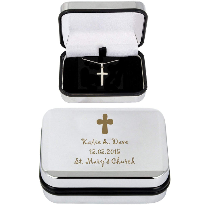 Personalised Memento Trinket, Jewellery &amp; Keepsake Boxes Personalised Cross Necklace and Box