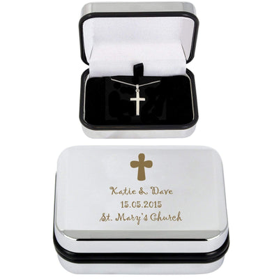 Personalised Memento Trinket, Jewellery & Keepsake Boxes Personalised Cross Necklace and Box