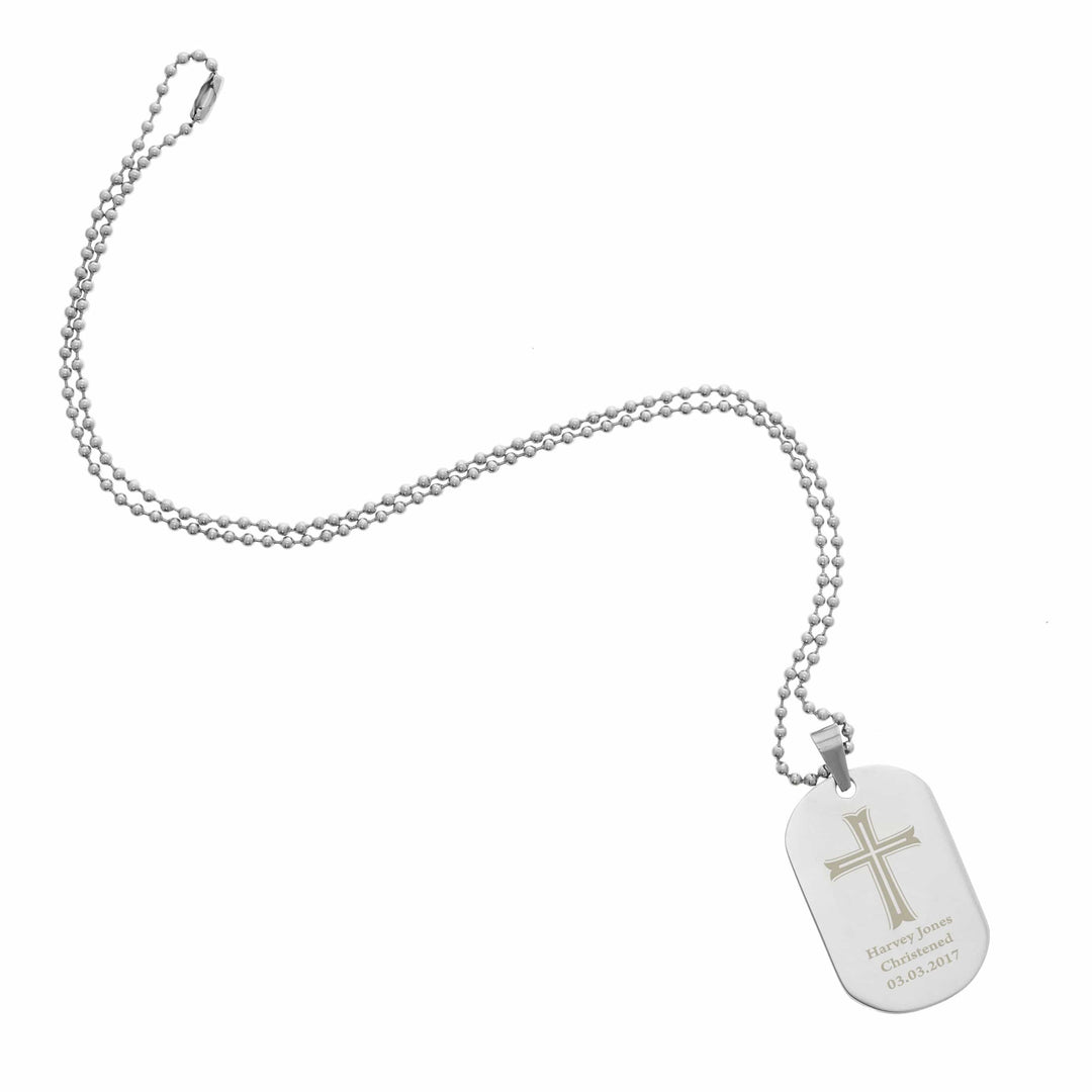 Personalised Memento Jewellery Personalised Cross Stainless Steel Dog Tag Necklace