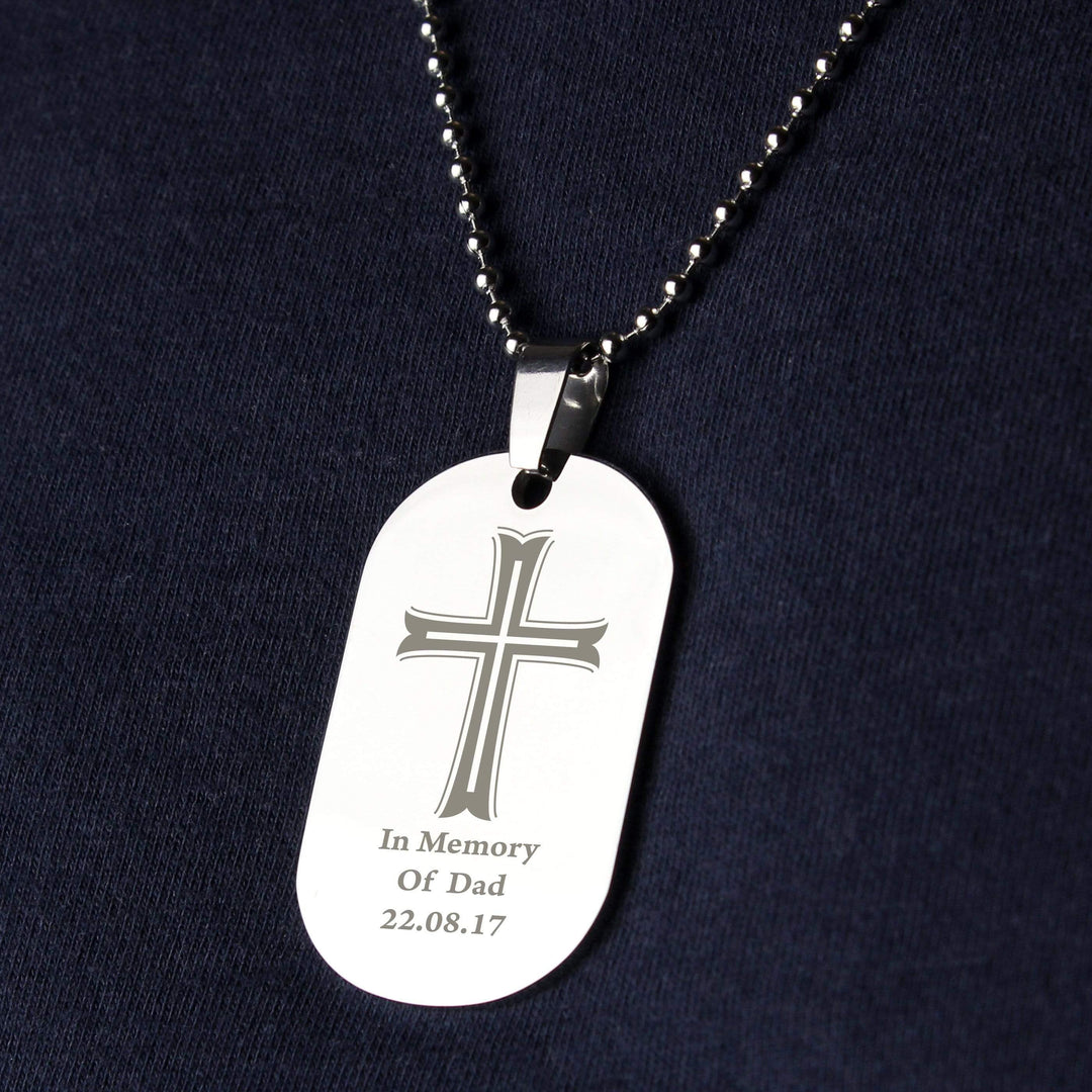 Personalised Memento Jewellery Personalised Cross Stainless Steel Dog Tag Necklace