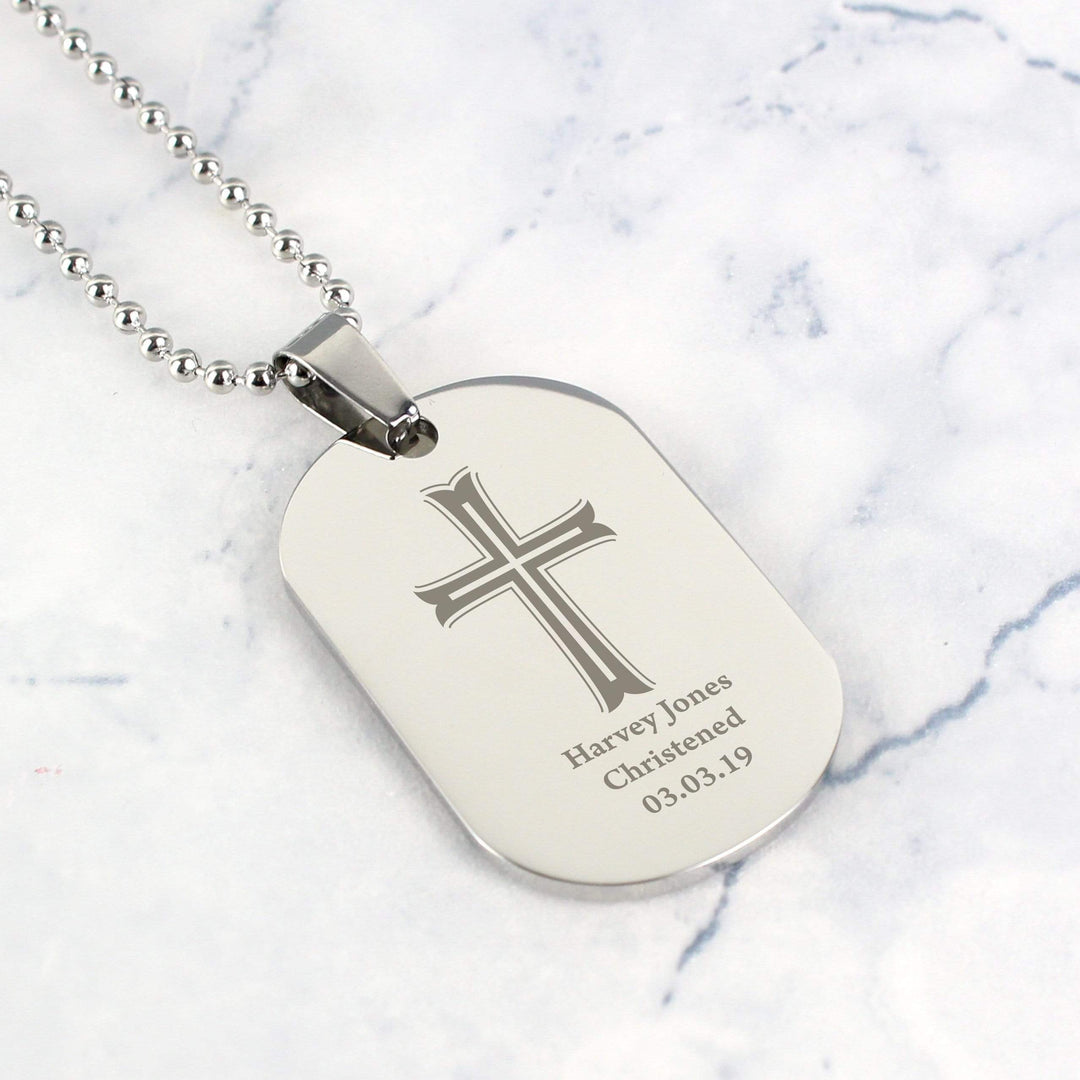 Personalised Memento Jewellery Personalised Cross Stainless Steel Dog Tag Necklace