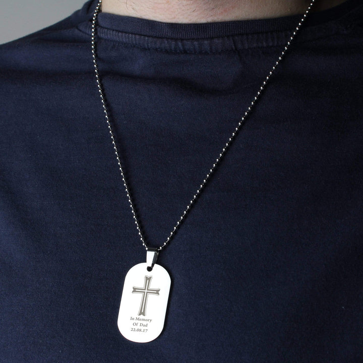 Personalised Memento Jewellery Personalised Cross Stainless Steel Dog Tag Necklace