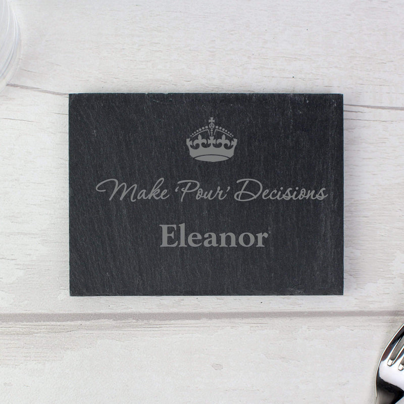 Personalised Memento Slate Personalised Crown Motif Single Slate Coaster