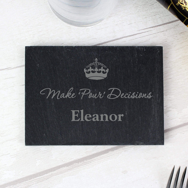 Personalised Memento Slate Personalised Crown Motif Single Slate Coaster