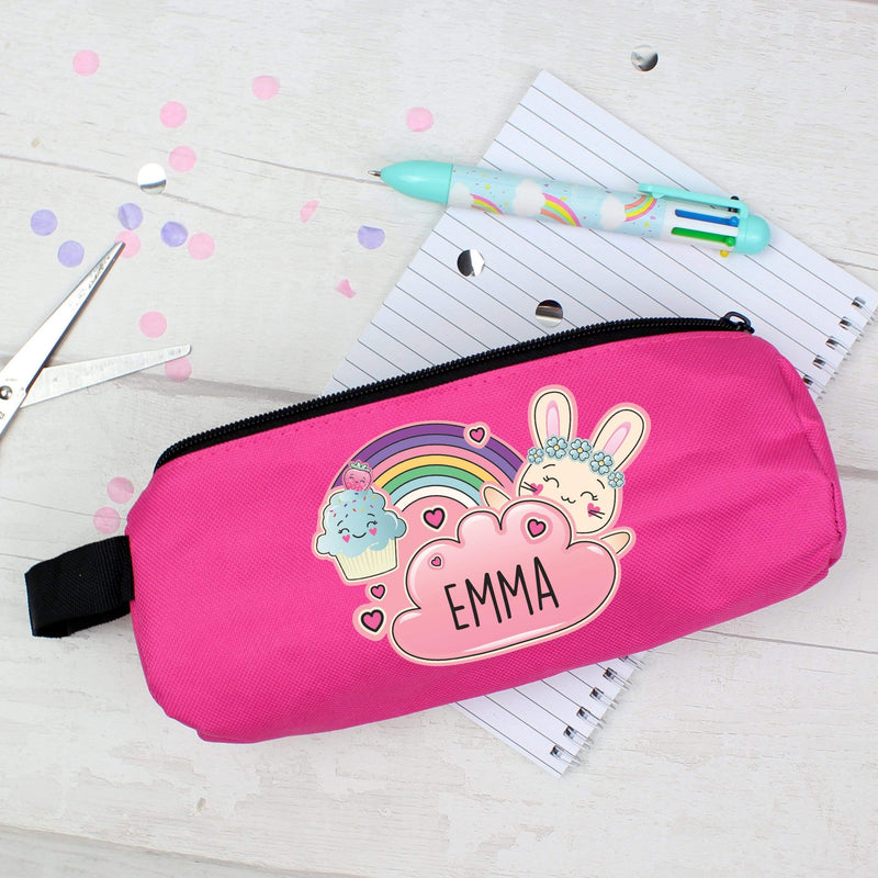 Personalised Memento Stationery & Pens Personalised Cute Bunny Pink Pencil Case