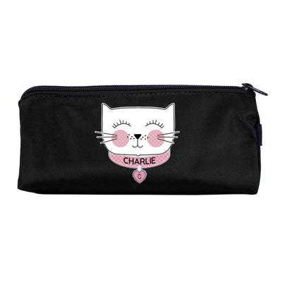 Personalised Memento Stationery & Pens Personalised Cute Cat Black Pencil Case