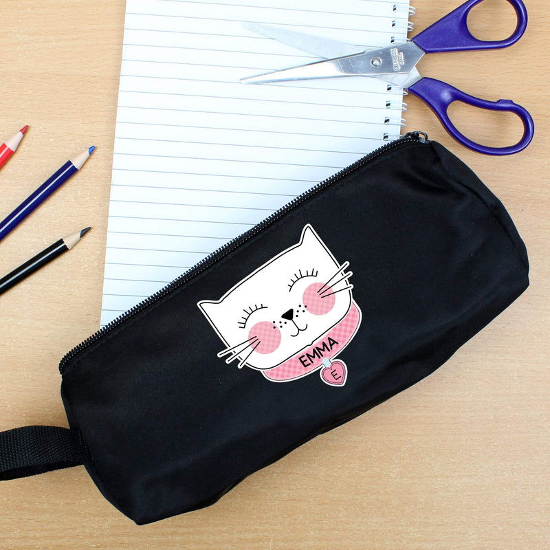 Personalised Memento Stationery & Pens Personalised Cute Cat Black Pencil Case