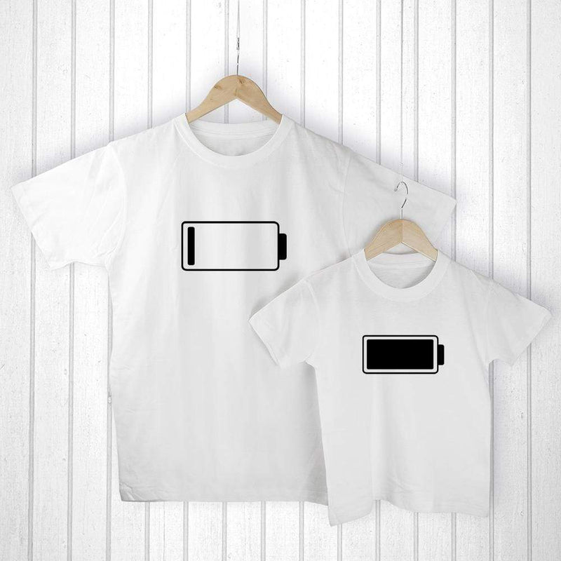 Treat Personalised Daddy And Me Low Battery White T-Shirts