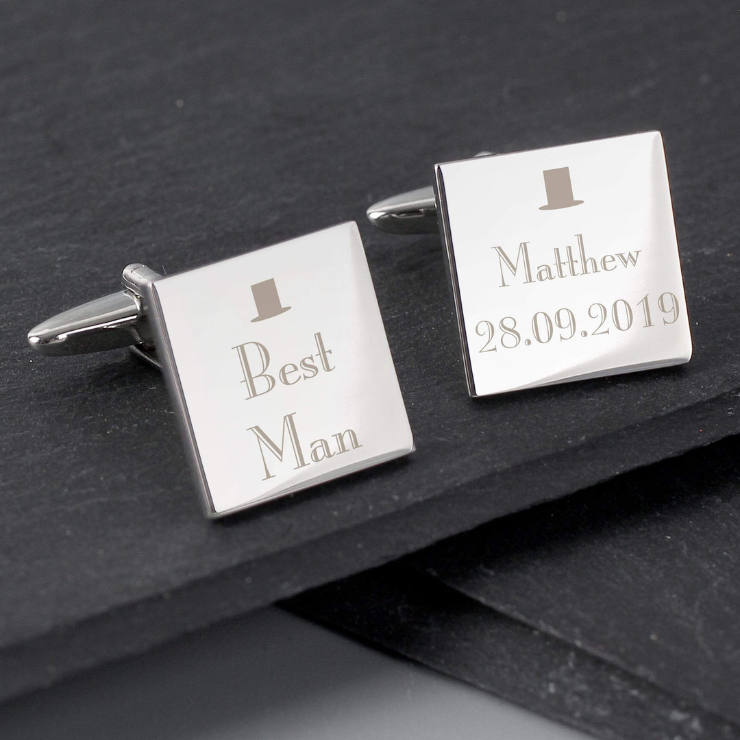 Personalised Memento Jewellery Personalised Decorative Wedding Best Man Square Cufflinks