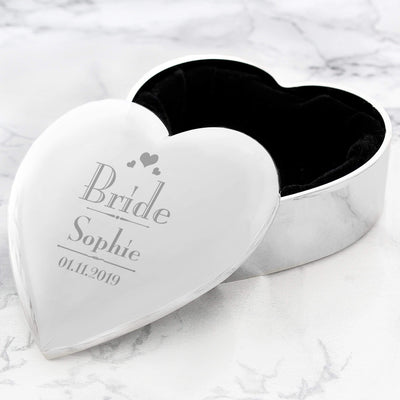 Personalised Memento Trinket, Jewellery & Keepsake Boxes Personalised Decorative Wedding Bride Heart Trinket Box