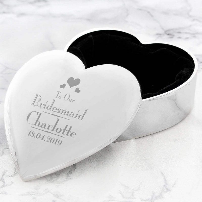 Personalised Memento Trinket, Jewellery & Keepsake Boxes Personalised Decorative Wedding Bridesmaid Heart Trinket Box