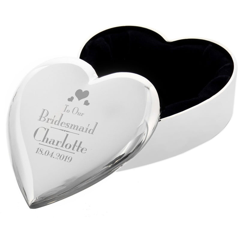 Personalised Memento Trinket, Jewellery & Keepsake Boxes Personalised Decorative Wedding Bridesmaid Heart Trinket Box